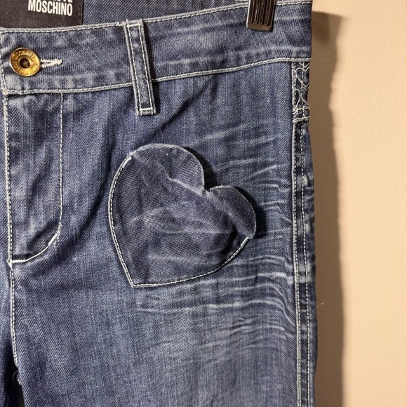 Love Moschino Blue Wide Leg Jeans Size 28 Hemmed Heart Pockets - Picture 5 of 12